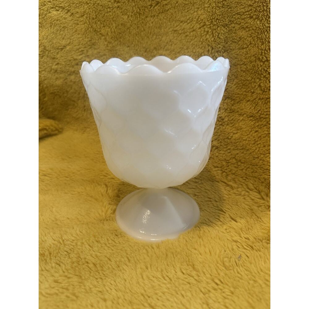 Vintage E. O. Brody Co Honeycomb Milk Glass Footed Vase Compote Goblet USA White